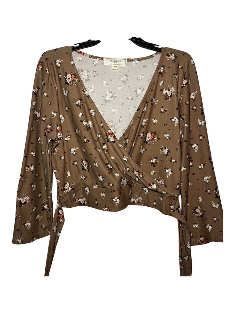 No Comment- Brown floral crop top with tie around waist